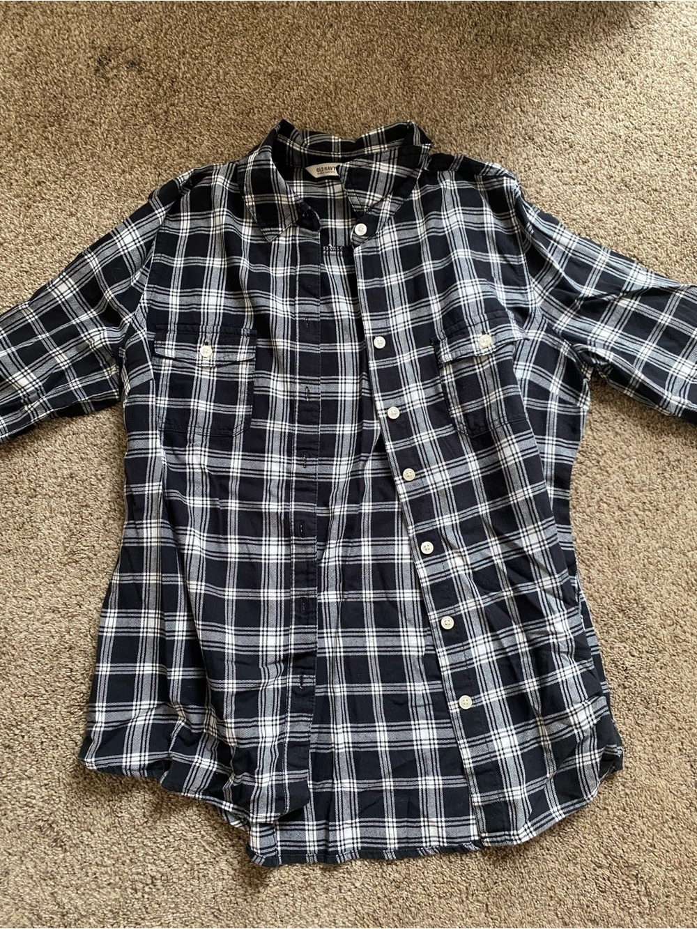 Old Navy Women’s Navy and White Plaid Button-Down Shirt